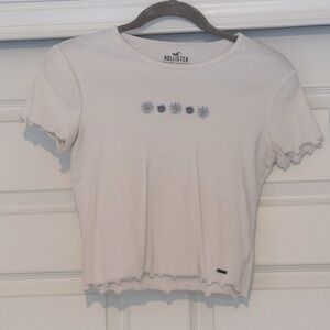 Hollister White Tee with Blue Floral Accents